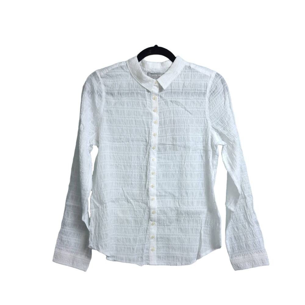NWT EVERLANE White Textured Long Sleeve Button Down Shirt Size 8